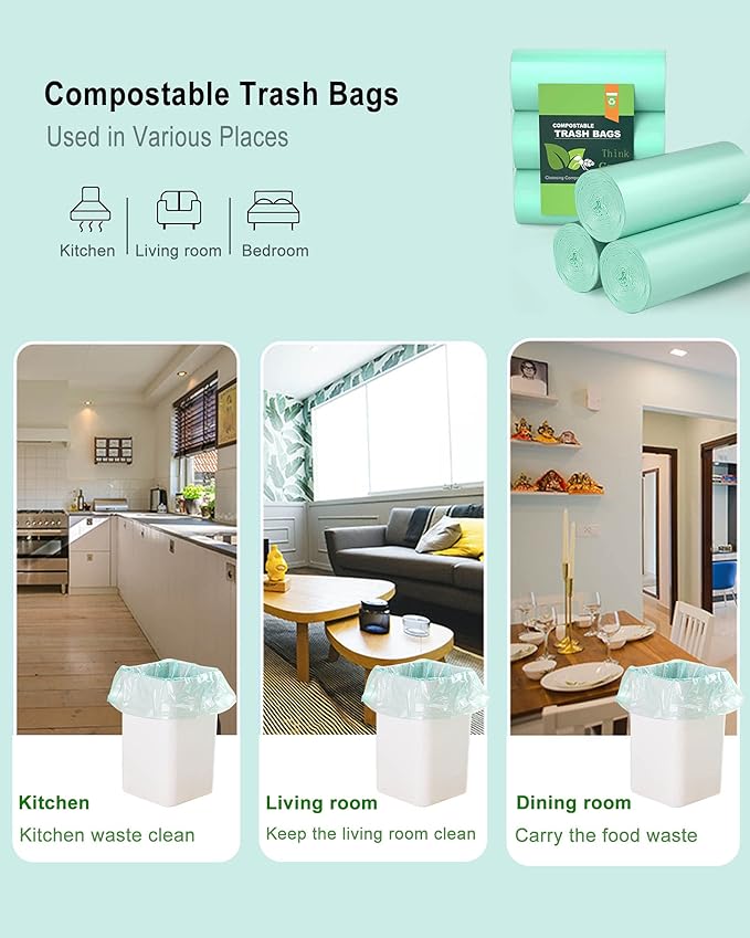 4-6 Gallon Small Trash Bags Compostable Trash Bags,AYOTEE 60 Count Ultra Strong Unscented Garbage Bag Mini TrashBags Waste Basket Liners for Bathroom, Kitchen,Bedroom, Office, Pet, Car(Green)