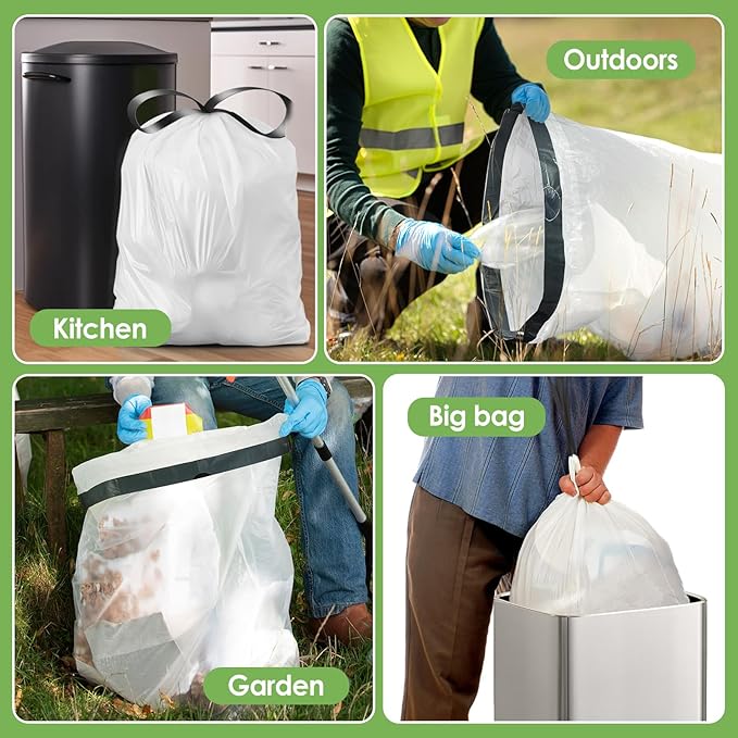 Drawstring Trash Bags-18 Gallon 120 Counts (fit 16-18 Gal) Large Strong Tall Kitchen Trash Bags by Teivio Garbage Bags for Home/Office/Light Residential Waste/Outdoor Trash Can, Lawn Bag White