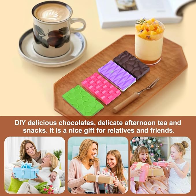 2 Pcs Chocolate Bar Mold, Non Stick Dubai Chocolate Bar Knafeh Pistachio Candy Mold, 12-in-1 Break Apart Design for Dubai Molds, Energy Protein Bar