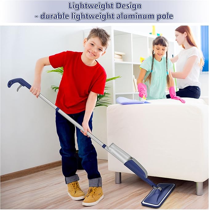 Wet Dust Mops for Hardwood Floor Cleaning - MEXERRIS Microfiber Spray Mops with 4X Reusable Washable Pads 2X Bottles Wood Floor Mops with Spray Home Commercial Use for Hardwood Laminate Tiles Floors