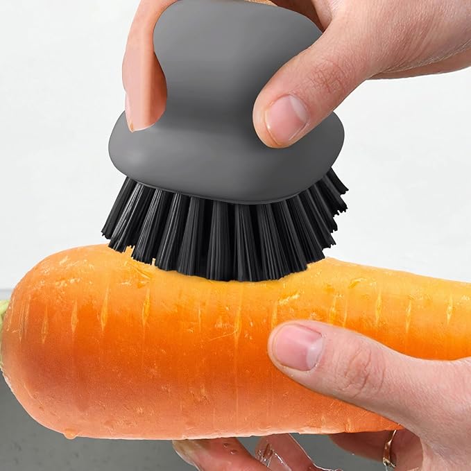 Dish Brush with Handle, Kitchen Scrub Brushes for Cleaning, Dish Scrubber with Nylon bristles for Sink, Pots, Pans(1Pack Grey Nylon bristles)