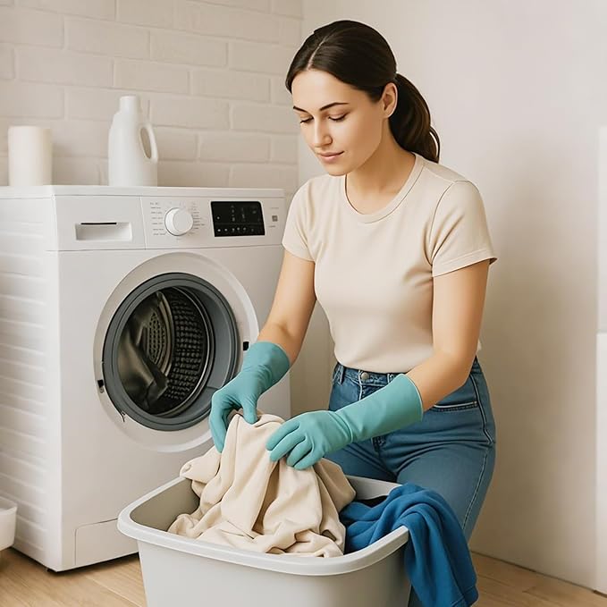 Rubber Dishwashing Gloves for Kitchen 4 Pairs Cleaning Household Dish Washing Reusable & Waterproof Latex Glove(Medium)