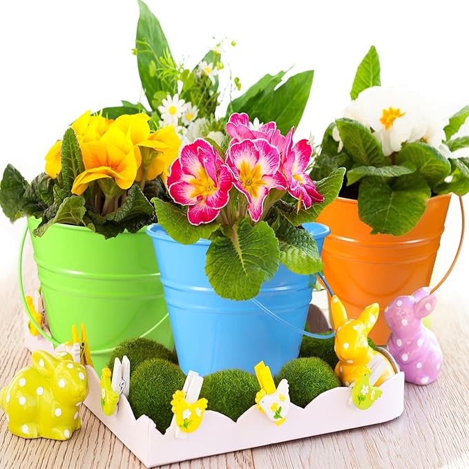 Sadnyy 6 Pack Galvanized Bucket, 5" Metal Bucket with Handles, Metal Buckets and Pails, Kids Party Supplies, Toy Container Table Centerpiece Decoration(Red, Orange, Yellow, Green, Blue, Purple)