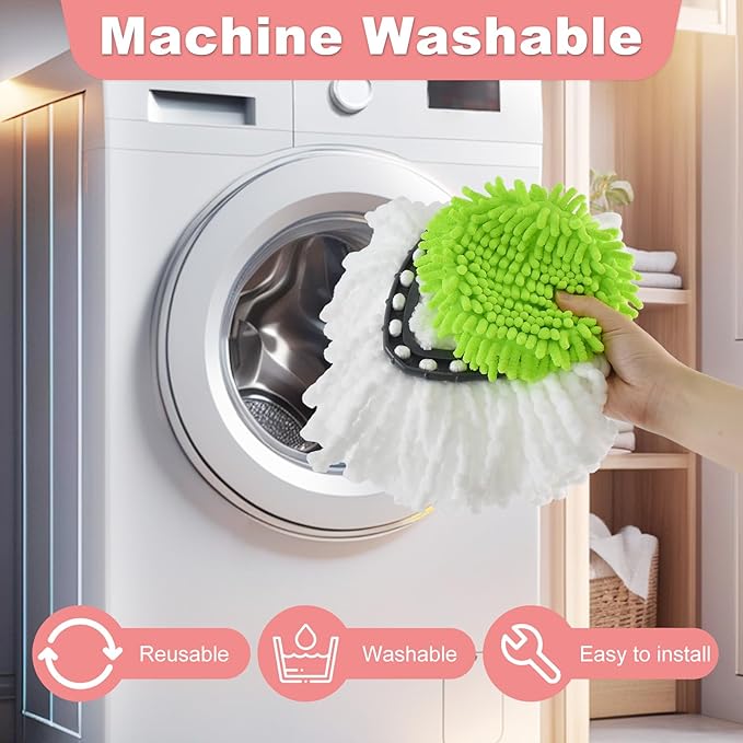 6PCS Mop Heads Replacements for OCedar,3 Microfiber+3 Chenille Spin Mop Refill Replace Head for O Cedar, Dry and Wet for Cleaning All Hard-surfaced Floors