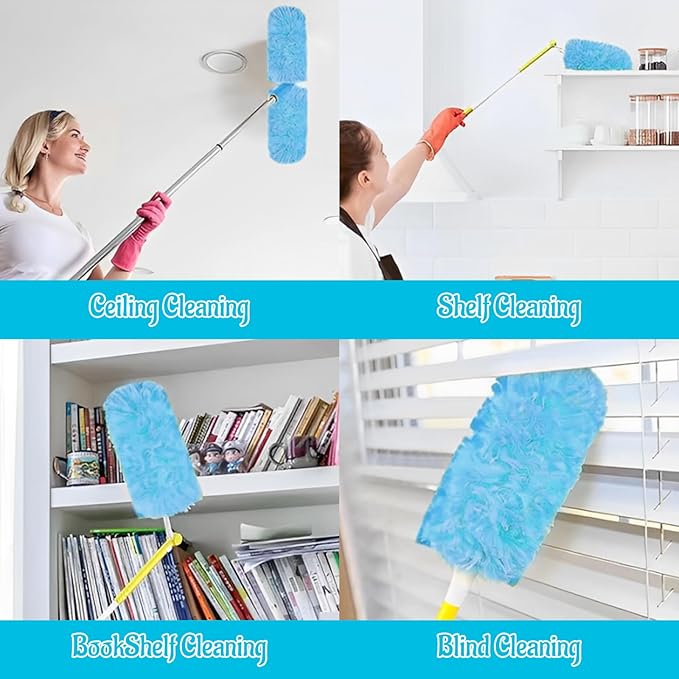 50 Count 360 Heavy Duty Duster Refills Bulk Compatible with Swiffer, Dusting Refills with 1 Handle, Multi Surface Disposable Dusters Refill for Cleaning (Blue)