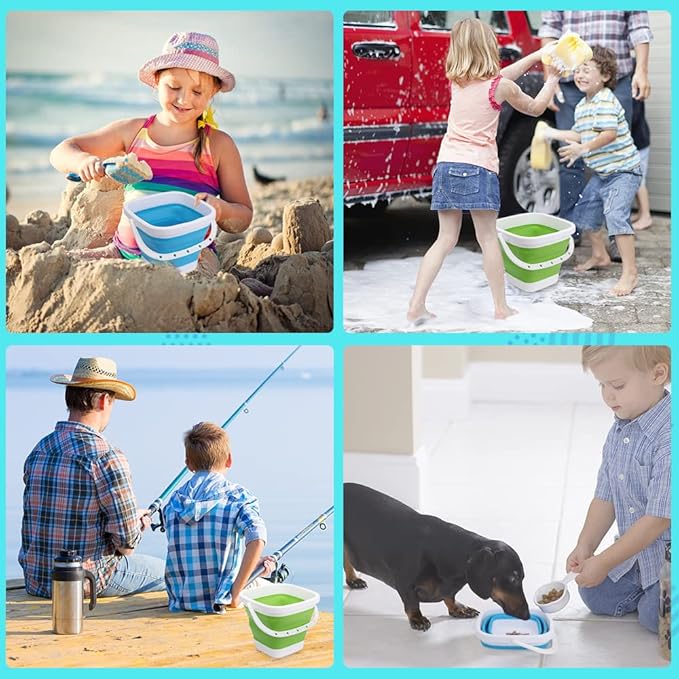 3PCS Collapsible Beach Bucket Sandbox Kit Building Toys for Kid, Small Pail for Washing Camping Fishing, Foldable Bucket Sand Pail Water Can for Garden Planting, Traveling, Beach Summer Toys Fun