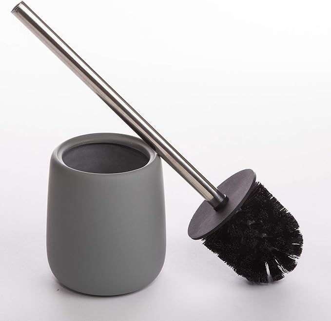 BINO Toilet Brush with Holder - Silicone Coated Ceramic, Light Grey - Bowl Cleaner