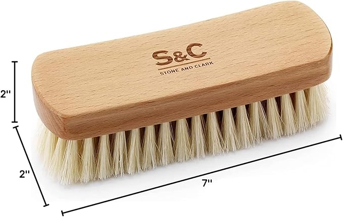 Premium Beige Horse Hair Brush - Horse Hair Shoe Brushes for Polishing, Cleaning & Buffing Leather Shoes - Boot Brush with Soft Bristles, Comfy Grip - Shoe Polish Brush Made of Beech Wood