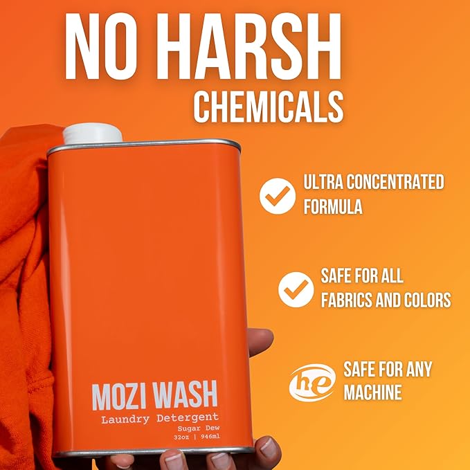 Mozi Wash Laundry Detergent Liquid, Sugar Dew- Citrus & Hibiscus, 50+ Loads, Non toxic, Plant Based Enzyme Cleaners, Phosphate & Paraben Free, Long Lasting Luxury Clean, 32 oz Recyclable Bottle