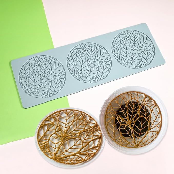 TUKE Silicone Tuile Mold Ring Leaf Molds Silicone Fondant Tuile Molds Leaves Hollow 3D Chocolate Candy Lace Silicone Molds for Baking, Sugar Craft Dessert Cupcake (Leaf H_13x4.52x0.12inch)