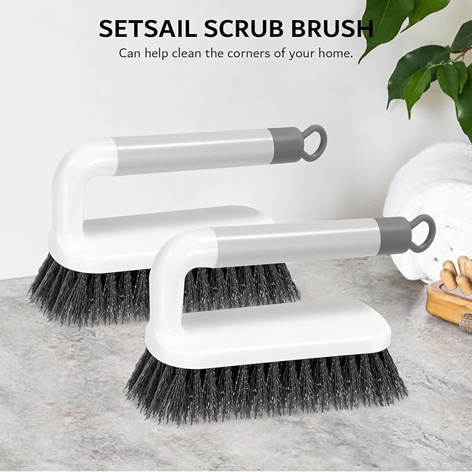 SetSail Scrub Brush, Small Cleaning Brushes with Handle, Comfort Grip Shower Scrubber for Cleaning Bathroom, Tub, Kitchen, Sink, Floor, Carpet, 2 Pack (Grey)