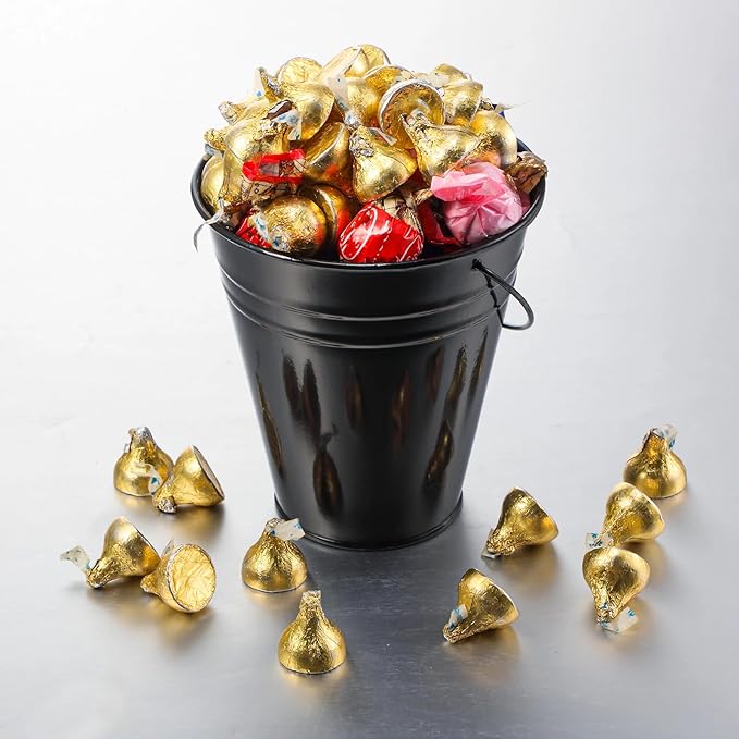 Sadnyy 12 Pack Metal Buckets with Handle, Galvanized Bucket 4.5 x 5 Inch Basket Bucket Party Supplies, Crafts for Christmas Halloween Candy Bars Vase Crafts(Black)
