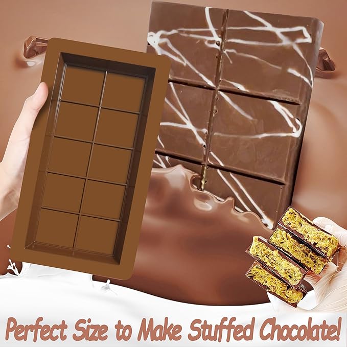 2-Pack 1 Inch Deep Large Silicone Chocolate Bar Molds with Scraper - Extra Deep & Thick Pistachio Chocolate Bar Molds for Stuffed Chocolate Bars and DIY Dubai Knafeh Chocolate Bar