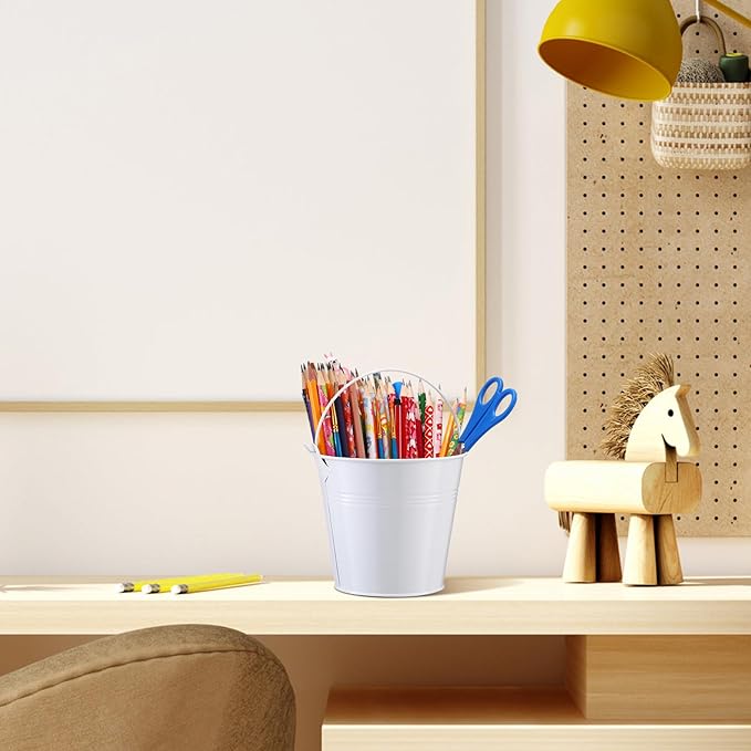 Rtteri 24 Pcs Metal Bucket 5 x 3.5 x 4.7 Inch Mini Party Buckets for Flower Pot Plant Basket Iron Small Metallic Pails with Handle for Container Candy Snack Crafts Vase Party Favors(White)