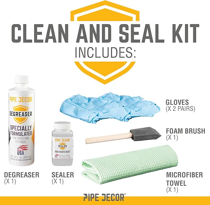 PIPE DÉCOR Degreaser Kit Cleans and Protects Pipe Décor Kits and Projects Includes 16 oz Degreaser, 4 oz Sealer, Rag for Degreaser, Applicator Brush for Sealer