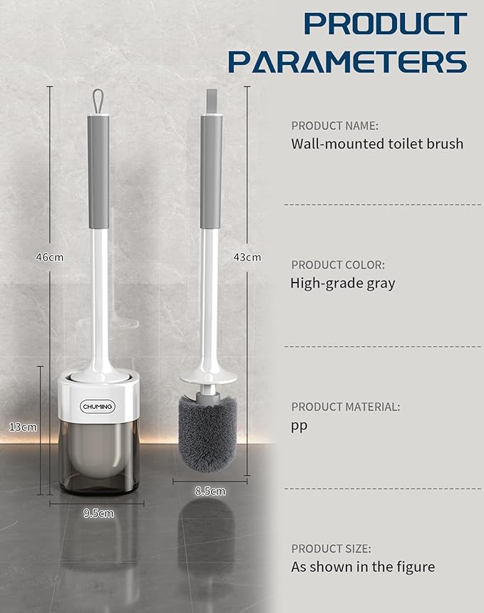 Toilet Brush and Holder Set, 2 Pack Wall-Mounted and Free-Standing Dual Use Toilet Scrubber with Half-Round Design, High-Density Bristle Head, Plastic Toilet Bowl Brush Cleaner for Bathroom (Square)