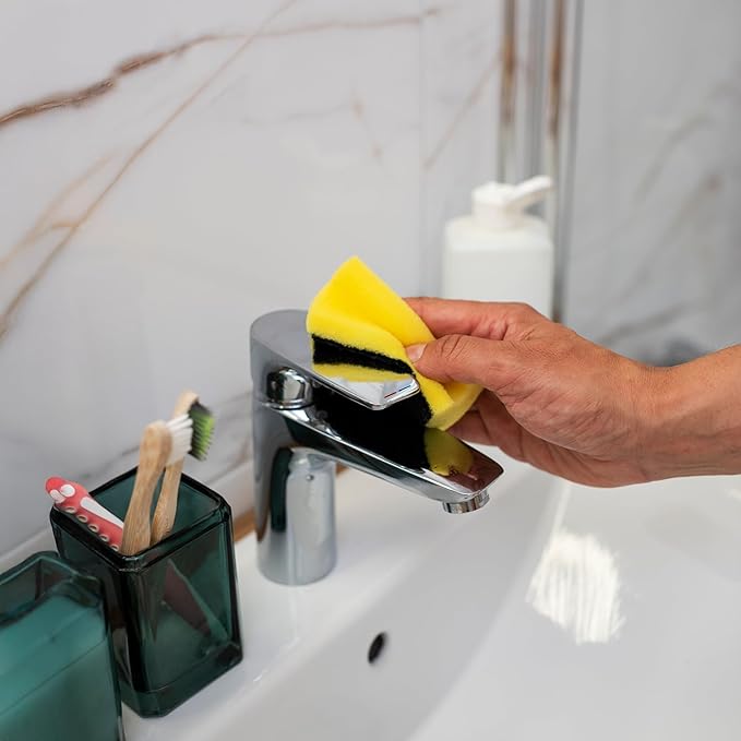 DecorRack 40 Count Non-Scratch Cleaning Scrub Sponges, Dual-Sided Heavy Duty Kitchen Sponges for Dishes, Cleaning Household, Bathroom, Car Wash - Yellow (Pack of 40)