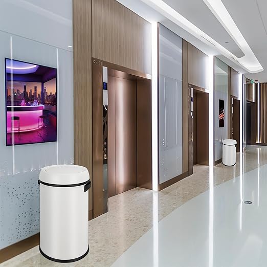 Garvee 17 Gallon/65 Liter Trash Can, Fingerprint-Proof Stainless Steel Swing Top Garbage Can, Heavy Duty Commercial Round Trash Bin with Swing Lid for Restaurant, Home, Office,White