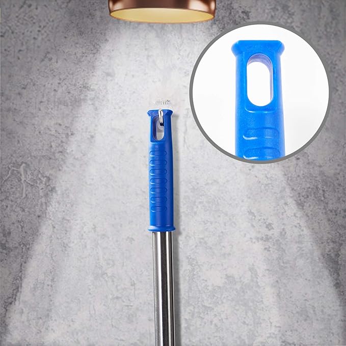 Cobweb Duster with Extension Pole, Washable Cleaning Duster Kit with 2 Duster Heads, Cobweb Duster, Corner Brush, Aluminum Telescoping Pole for Ceiling Fan (Blue)