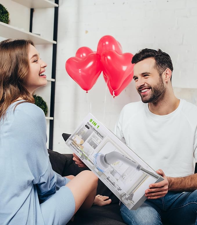 Electric Spin Scrubber for Cleaning, Cordless IPX5 Waterproof Bathroom Shower Scrubber Brushes with 9 Head, 1.5H Power Dual Speed Cleaner with Extendable Handles for Bathtub Floor Kitchen Wall