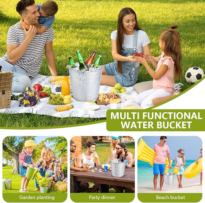 OBTANIM 4 Pack 8 Quart Galvanized Metal Buckets Champagne Drink Cooler Storage Ice Pails with Handle for Plants, Succulents, Party Favors Organizing Home Parties Bar Cooling Supplies
