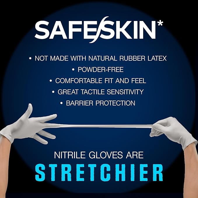 SAFESKIN Nitrile Exam Gloves Disposable Powder-Free Gloves for Medical, Dental, Cleaning, Cooking, Chemotherapy, 3.5 Mil Gray