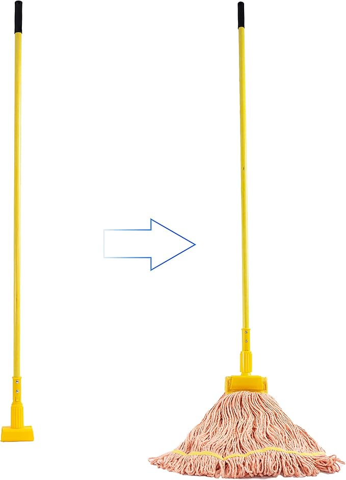 Matthew Cleaning Commercial Quick-Change Fiberglass Mop Handle for Floor Cleaning Heavy Duty Mop Stick Replacement 60inch Jaw Clamp-Style Wet Mop Gripper Holder Handle 6 Packs
