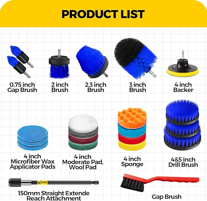 Holikme 22Pack Drill Brush Attachments Set, Scrub Pads & Sponge, Buffing Pads, Power Scrubber Brush, Car Polishing Pad Kit,Wax Applicator Pad,Car Cleaning Kit,Cleaning Supplies,Masonry Brushes(Blue)