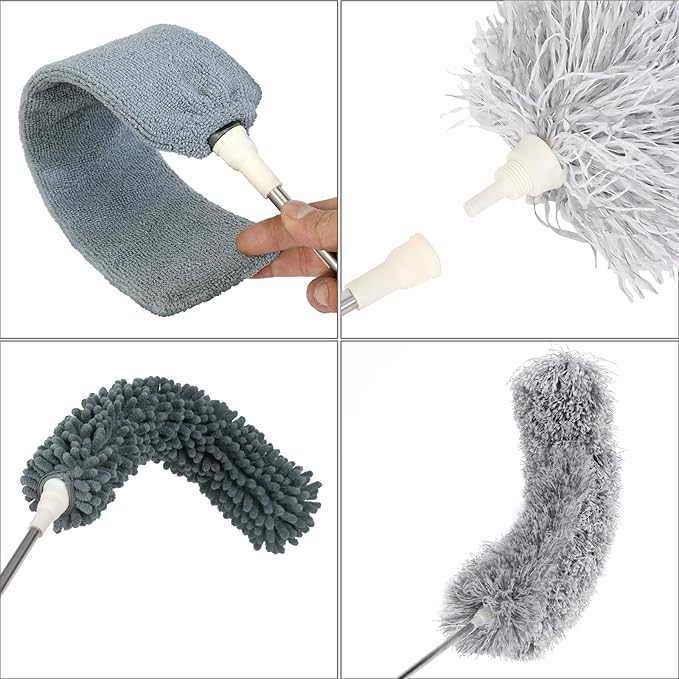 10 PCS Microfiber Feather Duster Kit, Dusters for Cleaning with Extension Pole, Retractable Bendable, Gap Dust Brush Blind Duster, for Cleaning Ceiling Fan, High Ceilings, Cars