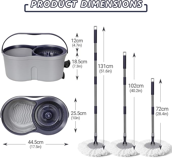 Spin Mop and Bucket Set,Masthome EasyWring Microfiber Spin Mop with 3 Mop Pads,Pedal Spinning Mops and Bucket with Wringer Set for Floor Cleaning - Home & Office Suitable