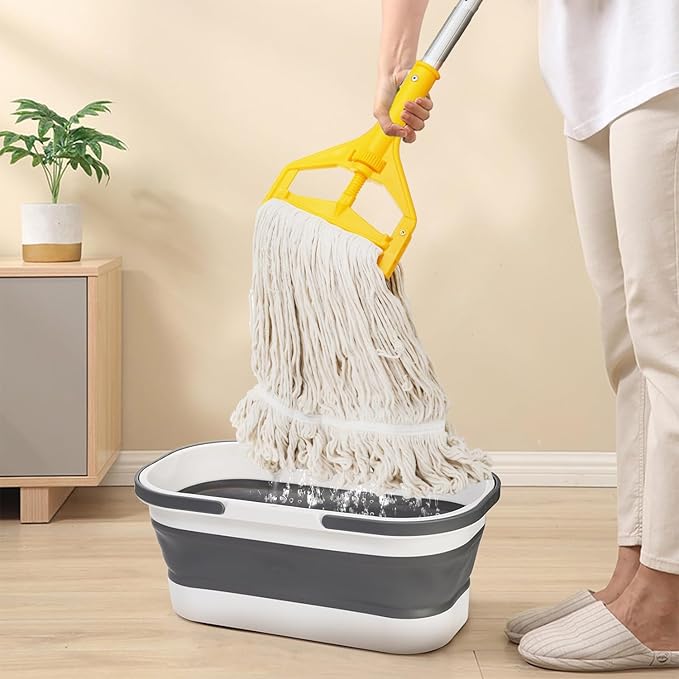 Yesland Mop with 2 Cotton Heads, Heavy Duty 61in Long Handle Looped-End String Wet Mops for Cleaning Office, Garage, Hardwood, Warehouse, Factory, Mall, Deck