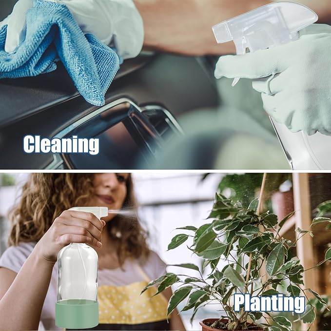 JohnBee Glass Spray Bottles with Silicone Sleeve, 2 Pack16 oz Empty Refillable Containers with Adjustable Spray Nozzles, Spray Bottles for Hair, Cleaning Solutions and Plants Olive Green&Pink