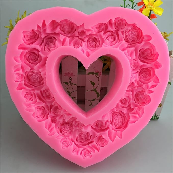 Rose Heart Wreath Fondant Chocolate Candy Silicone Mold Cake Decorating Baking Pastry Tools Soap Mould Resin Polymer Clay Mold