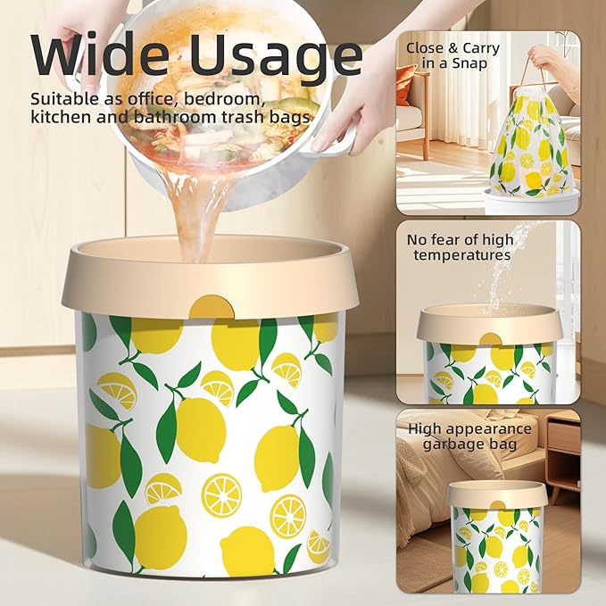 13 Gallon Trash Bags Drawstring, 50 Count Tall Kitchen Trash Bags, Sturdy Large Trash Bags, Lemon Printed Garbage Bags 13 Gallon Tall Kitchen, Tear Resistant Kitchen Garbage Bags for Kitchen