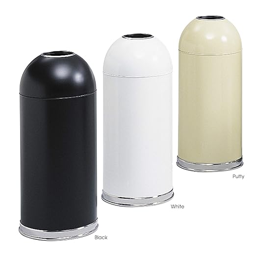 Safco Open Top Dome Trash Can, 15 Gallon Stainless Steel Garbage Can for Indoor Use, Hands Free, White