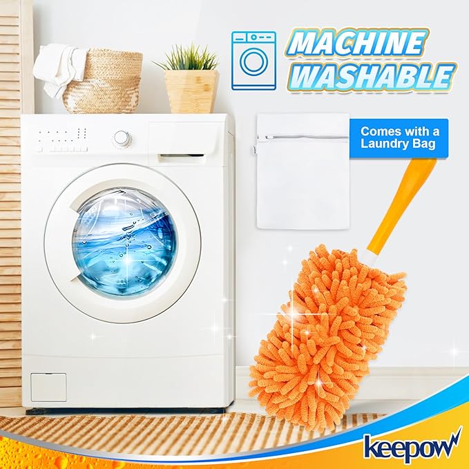 KEEPOW 8 Pack Reusable Duster Refill Compatible with Swiffer Hand Duster - 360 Heavy Duty Dusters Refills - Microfiber Ceiling Fan Duster Fit for Swiffer Dusters Extended Handle