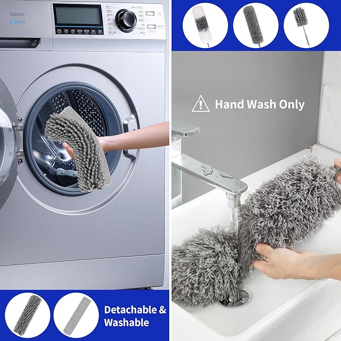 PHABLUS 10 PCS Dusters for Cleaning, Microfiber Duster with Extension Pole Up to 100'', Bendable Washable Cleaner Dusters for Ceiling Fans, High Ceiling, Furniture, Blinds