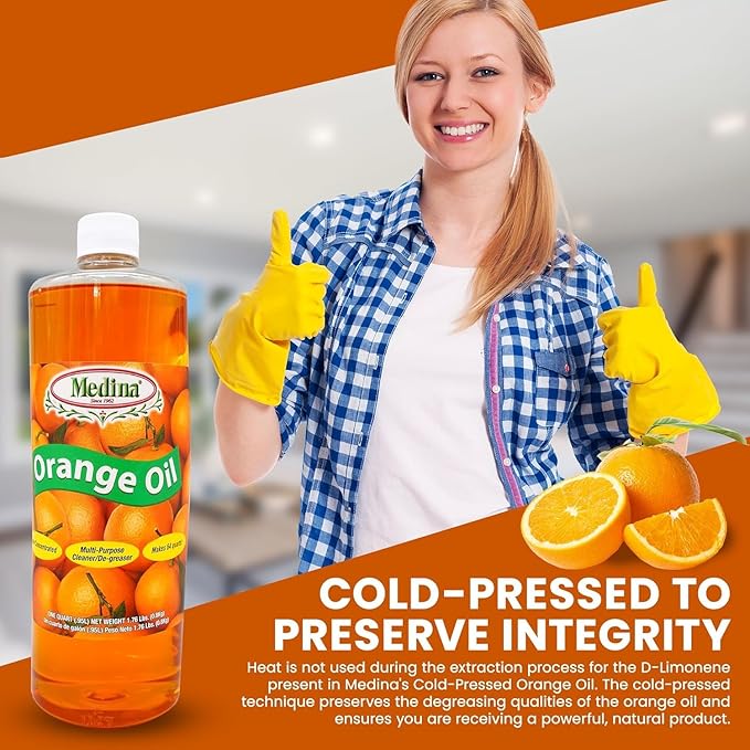 Medina Orange Oil Cleaner & Degreaser Concentrate - 32oz, 2-Pack - Orange Oil Concentrate - All Purpose Cleaner, Garden Pest Defense, Automotive Use - Orange Oil for Wood Treating & Cleaning