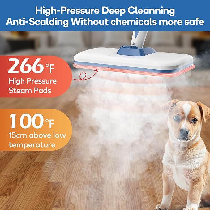 Steam Mop for Floor Cleaning,15-Second Setup,Chemical-Free Floor Cleaner for Hardwood,Laminate,Tile&Greasy Spots.Ergonomic Design with Hands-Free Standing,3 Steam Settings,Reusable Washable Pads