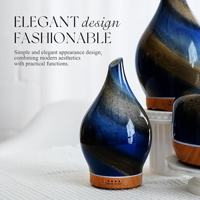 Porseme 150ml Essential Oil Diffuser Glass Color Changing Aroma Air Diffusers Aromatherapy Ultrasonic Cool Mist Humidifier 6 Running Hours Waterless Auto-Off for Sleeping Yoga Office Spa (Galaxy)