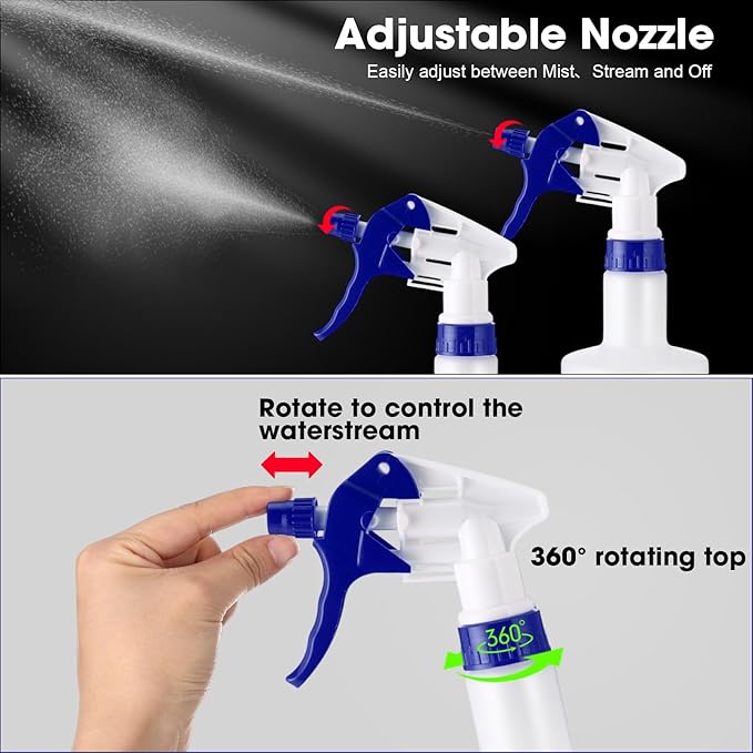 Eccliy 12 Pcs 16 Oz Plastic Spray Bottle, Adjustable Empty Reusable Sprayer for Cleaning, Planting, Water, Bathroom and Kitchen, BBQ, Commercial and Residential(Blue & White,Measurement)