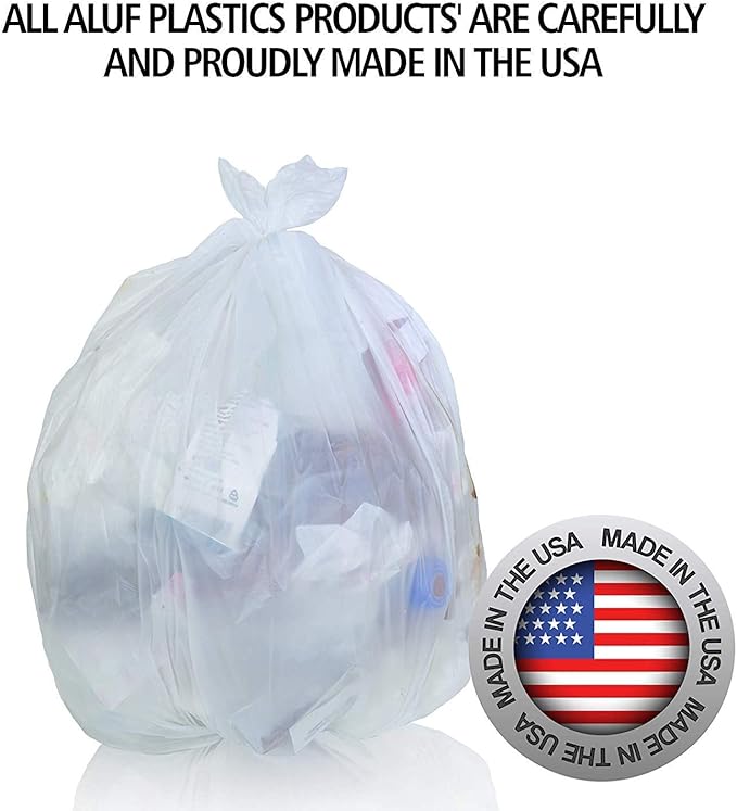 Aluf Plastics High Density Trash Bags, 12 Gallon, 1000 Count, 8 Micron (eq), 24" x 27", Clear, for Bathroom, Office, Industrial, Commercial, Janitorial, Municipal, Recycling