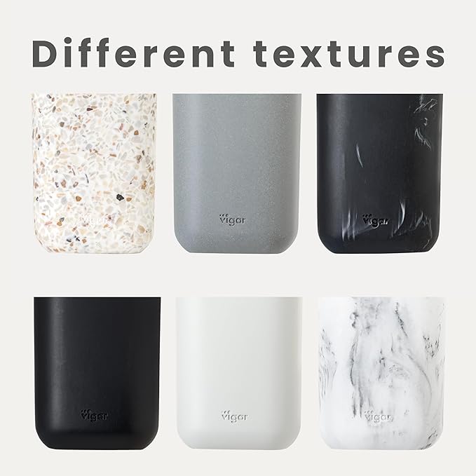 Vigar Zense Toilet Brush and Holder Set, Toilet Bowl Brush with Polyresin Stone Holder, Bathroom Sets for Bathroom Decor and Accessories, Terrazzo