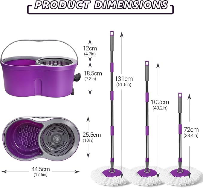 Spin Mop and Bucket with Wringer Set,Masthome 360°Spinning Bucket System with 3 Reusable Pads,EasyWring Microfiber Mop and Buckets for Floor Cleaning, Wet Dry Floor Mop for Home & Office
