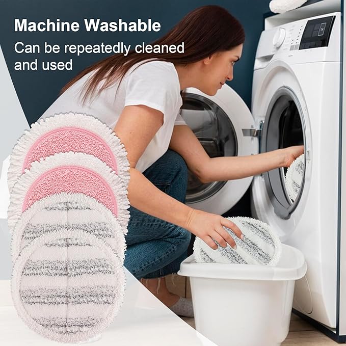 Electric Mop Pads, 6.3in Spin Mop Pads for Most Cordless Electric Spin Mop, Round Mop Replacement Pads for Floor Cleaning(4 Pack)