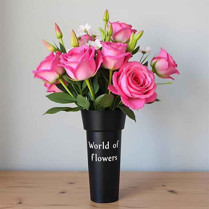 VITAGIR. Set of 6 Buckets for Cut Flowers in Plastic Black Matte Color 14 Inch, Flower Buckets for Flower Bar Ideal for Displaying Flowers in Florist Shop or as Home. (Black)