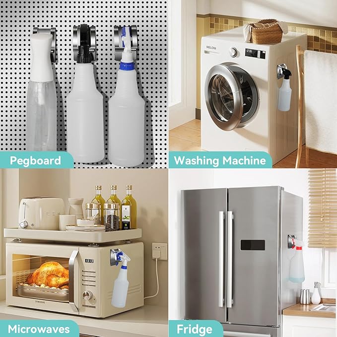 KIHOGEM Magnetic Spray Bottle Hanger, Stainless Steel Spray Bottle Holder with Strong Magnetic Backing for Refrigerator Grill RV (4pcs)