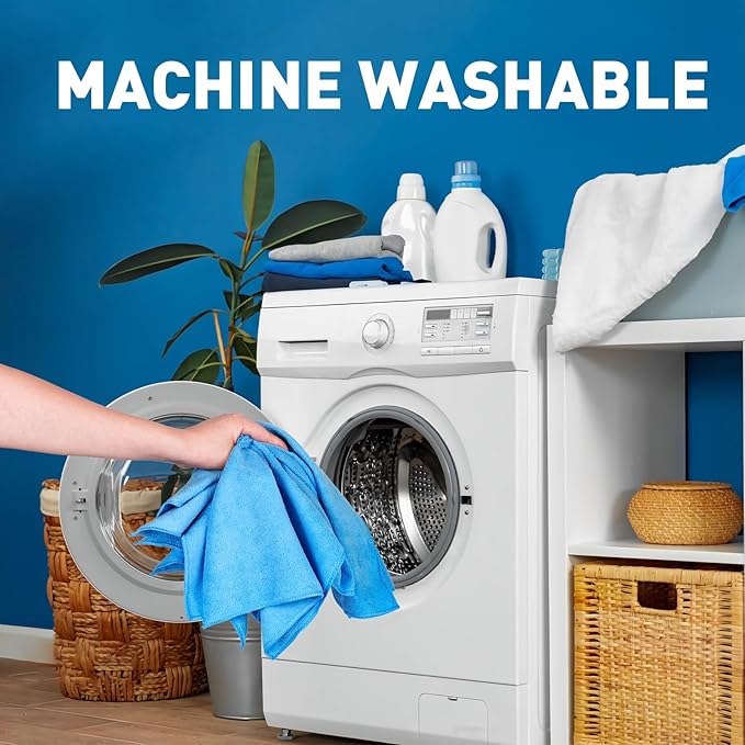 Microfiber Cleaning Cloths-18 Pack, Cleaning Rags, Microfiber Towels for Cars, Home Blue (12x12 inches)