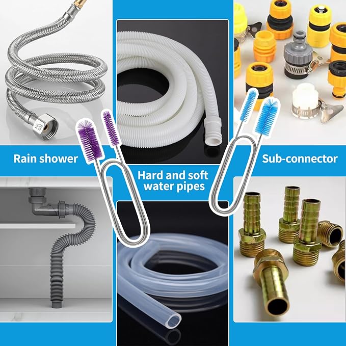 2 Pcs Tube Cleaning Brushes Flexible Long Drain Brush, 67 inch Stainless Steel Double Elastic Cleaner Hose Tube Brush and 4 Pcs 9 inch Straw Cleaning Brush for Bathroom Sink,Shower Brushes.