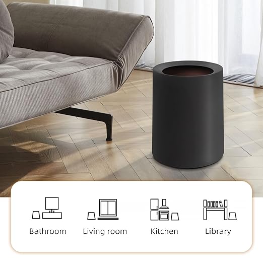 2 Pack Round Modern Trash Can Bedroom, 3Gal/12L Bathroom Trash Can Hidden Bag, Open Top Trash Bin Round Plastic, Minimalist Black Garbage Can with Inner Bucket (with 2 Handles) for Kitchen Office
